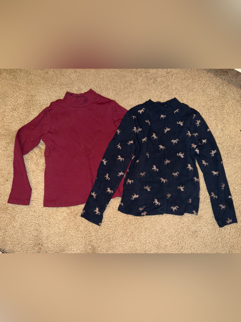 H&M Kids Long-Sleeve Tops - Burgundy Solid & Navy Horse Print